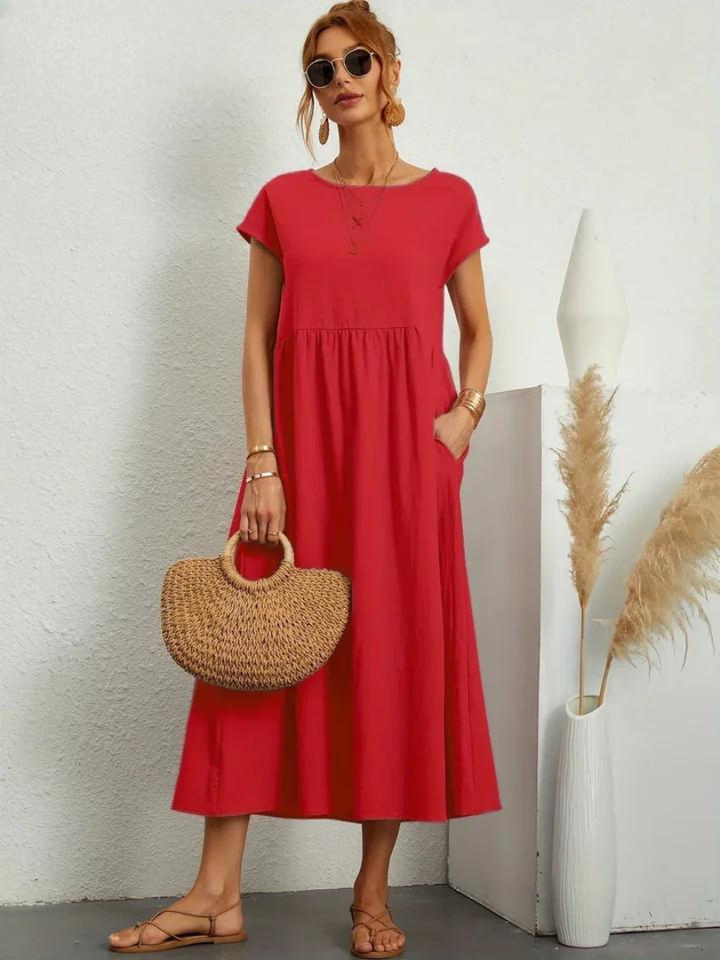 Tenley | Women's Cotton Cap Sleeve Gathered Waist Midi Dress