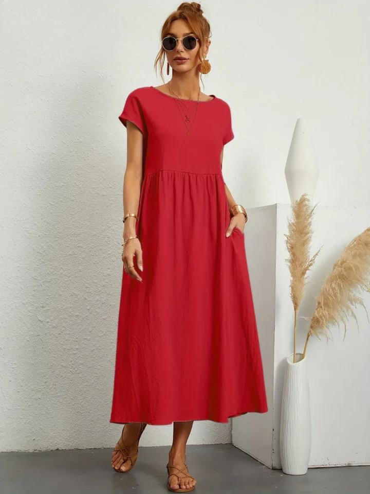 Tenley | Women's Cotton Cap Sleeve Gathered Waist Midi Dress