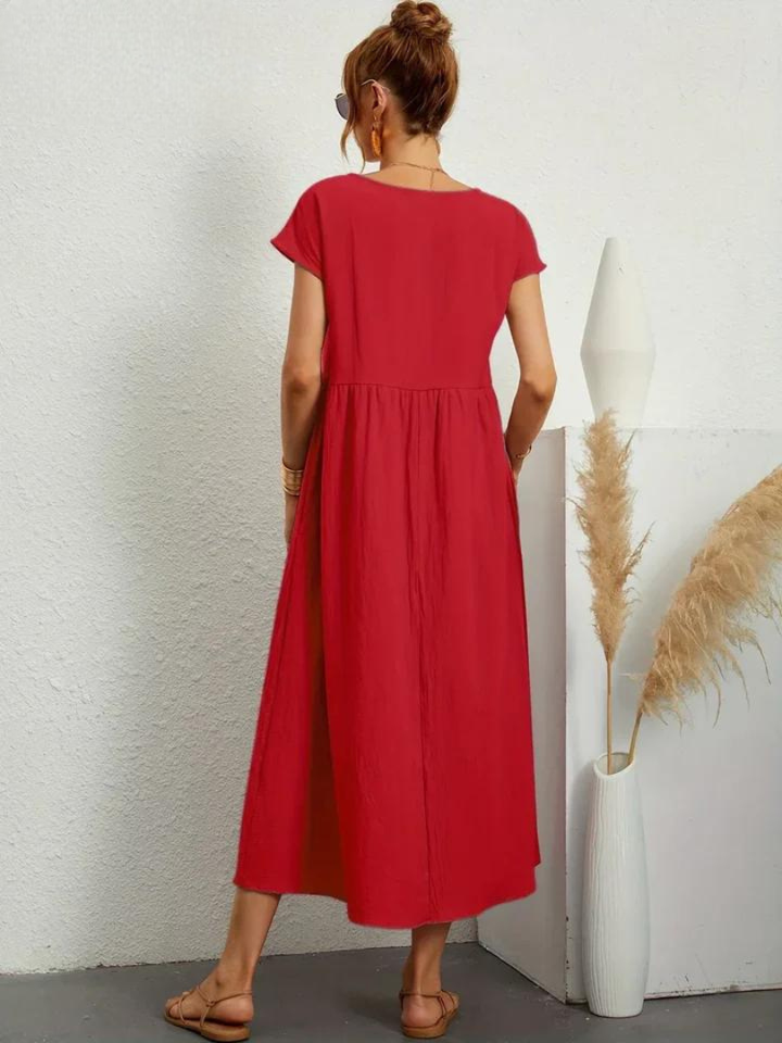 Tenley | Women's Cotton Cap Sleeve Gathered Waist Midi Dress