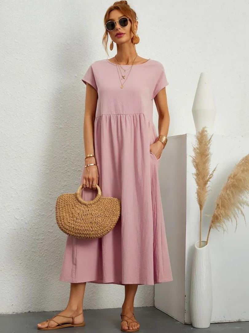 Tenley | Women's Cotton Cap Sleeve Gathered Waist Midi Dress