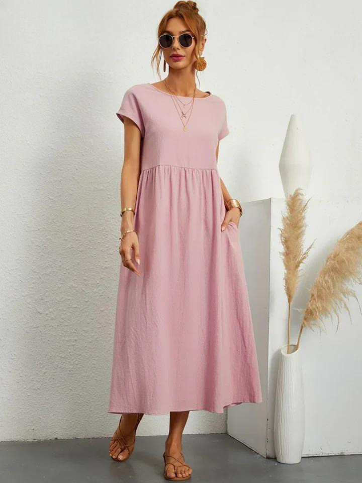 Tenley | Women's Cotton Cap Sleeve Gathered Waist Midi Dress