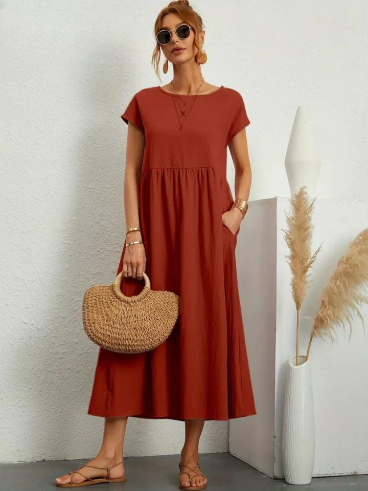 Tenley | Women's Cotton Cap Sleeve Gathered Waist Midi Dress