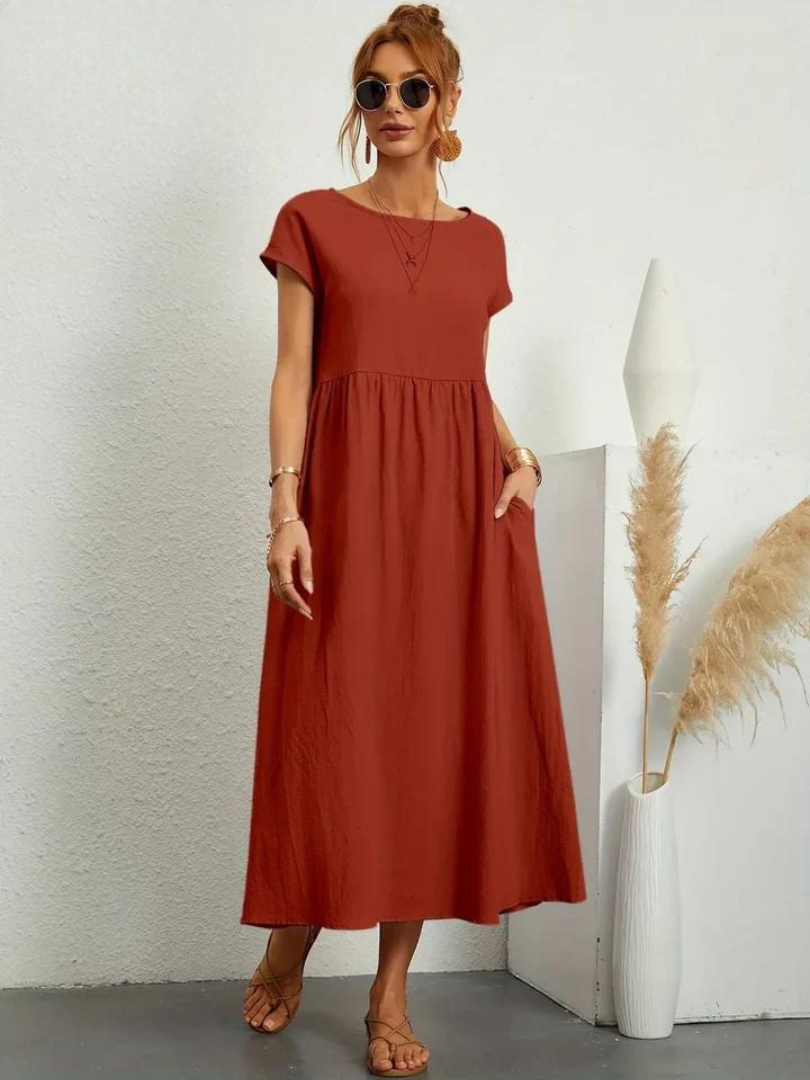 Tenley | Women's Cotton Cap Sleeve Gathered Waist Midi Dress