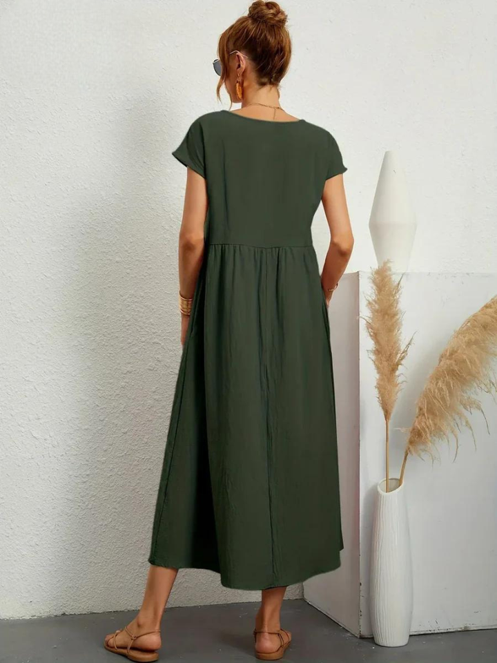 Tenley | Women's Cotton Cap Sleeve Gathered Waist Midi Dress