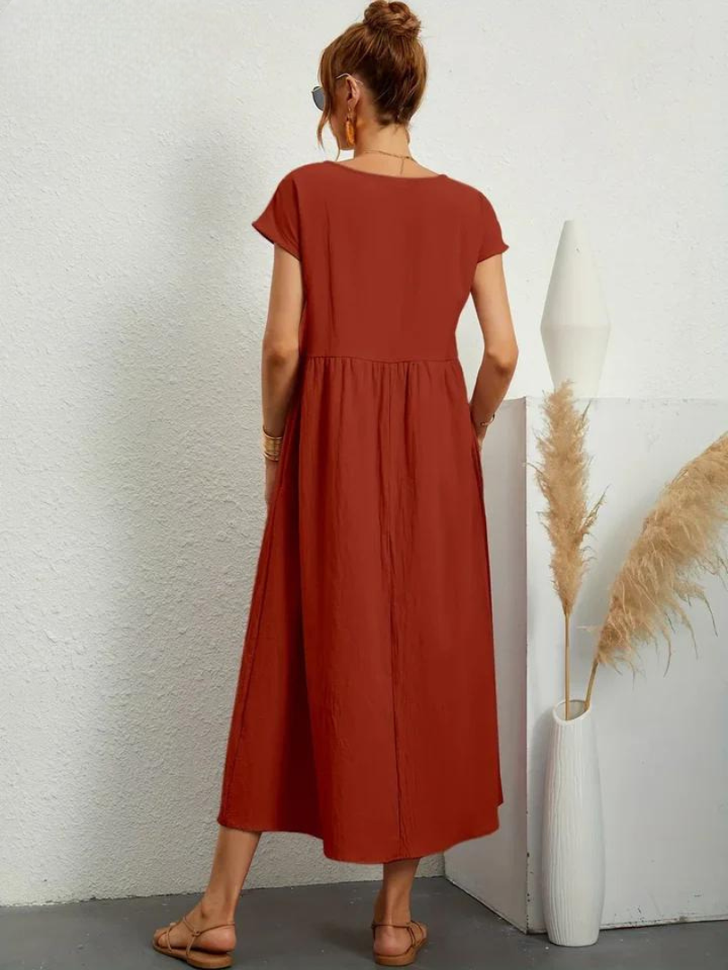 Tenley | Women's Cotton Cap Sleeve Gathered Waist Midi Dress