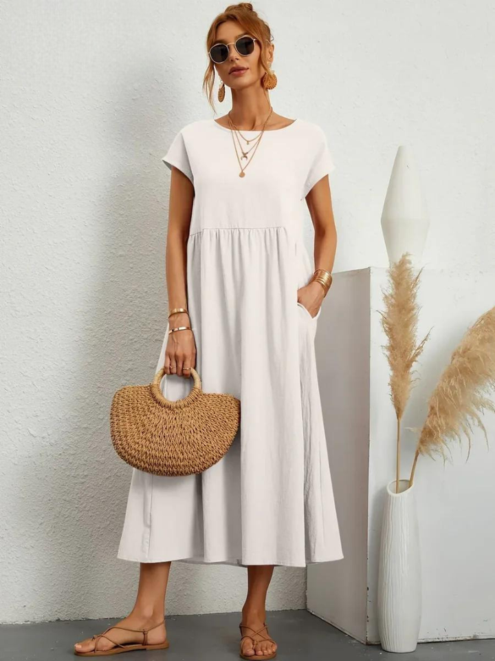 Tenley | Women's Cotton Cap Sleeve Gathered Waist Midi Dress