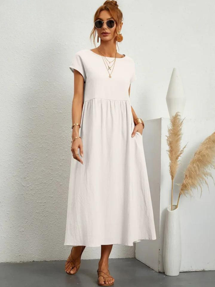 Tenley | Women's Cotton Cap Sleeve Gathered Waist Midi Dress