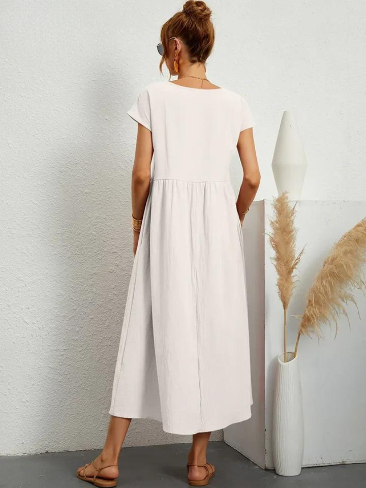 Tenley | Women's Cotton Cap Sleeve Gathered Waist Midi Dress