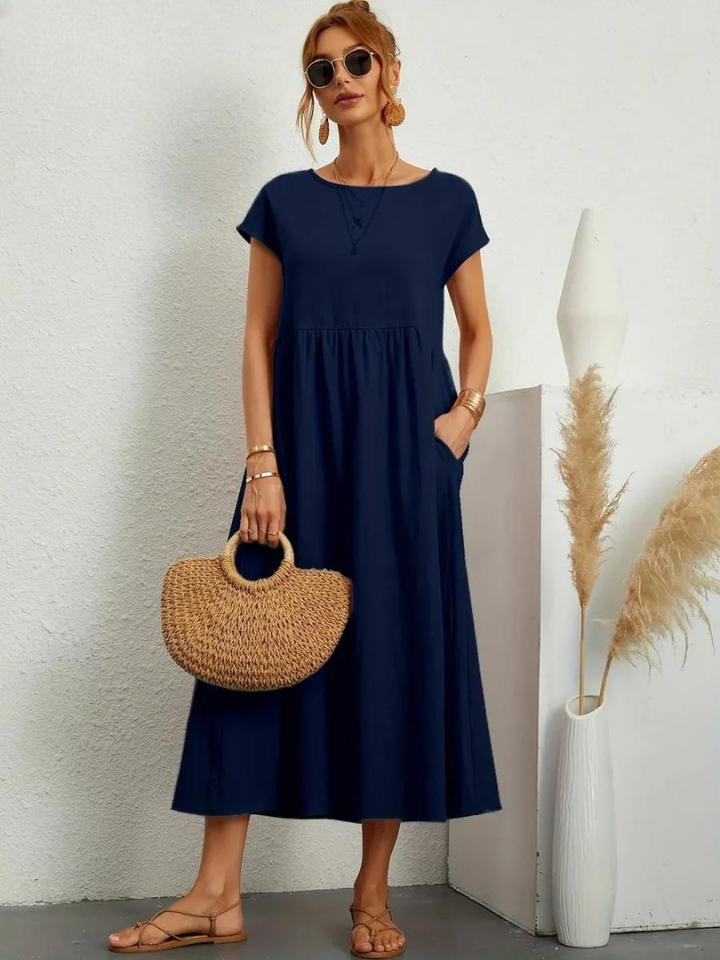 Tenley | Women's Cotton Cap Sleeve Gathered Waist Midi Dress