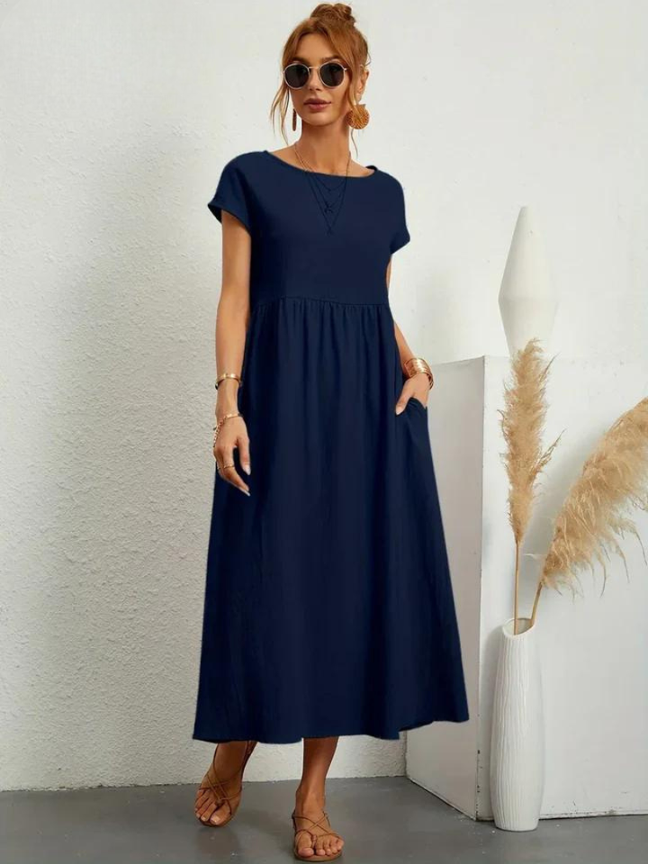 Tenley | Women's Cotton Cap Sleeve Gathered Waist Midi Dress