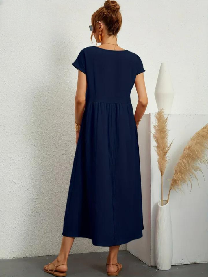 Tenley | Women's Cotton Cap Sleeve Gathered Waist Midi Dress
