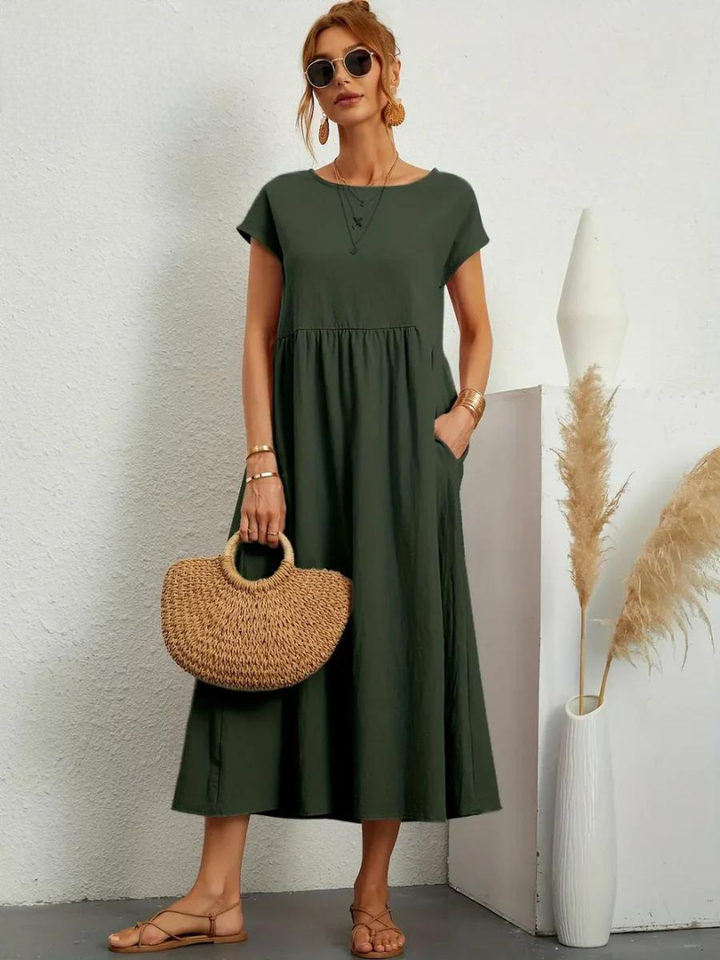 Tenley | Women's Cotton Cap Sleeve Gathered Waist Midi Dress