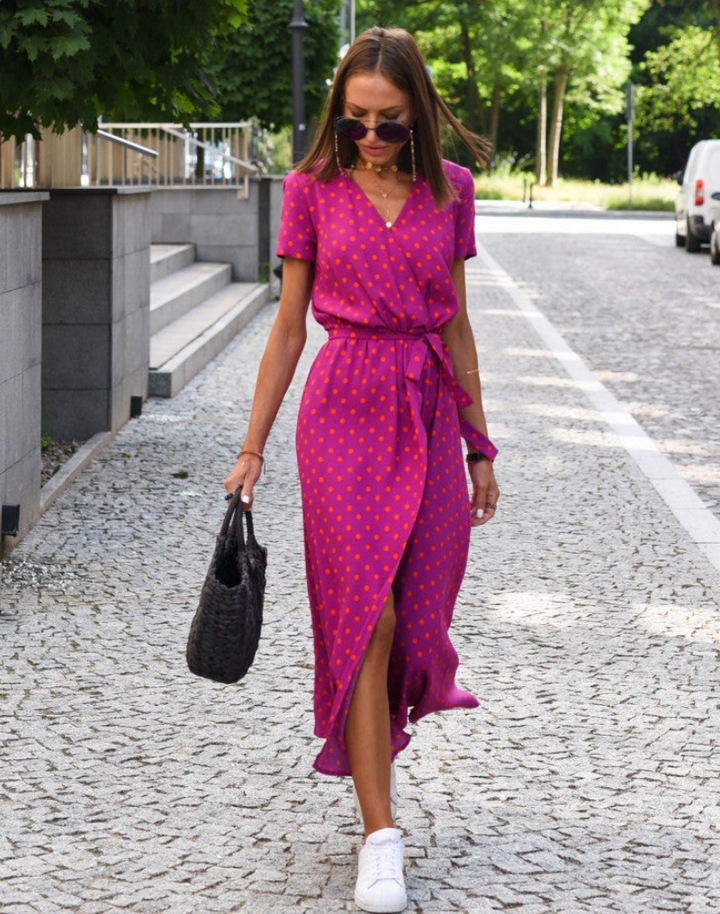 Vivienne | Women's Cotton Floral Wrap V-Neck Tie-Waist Midi Dress