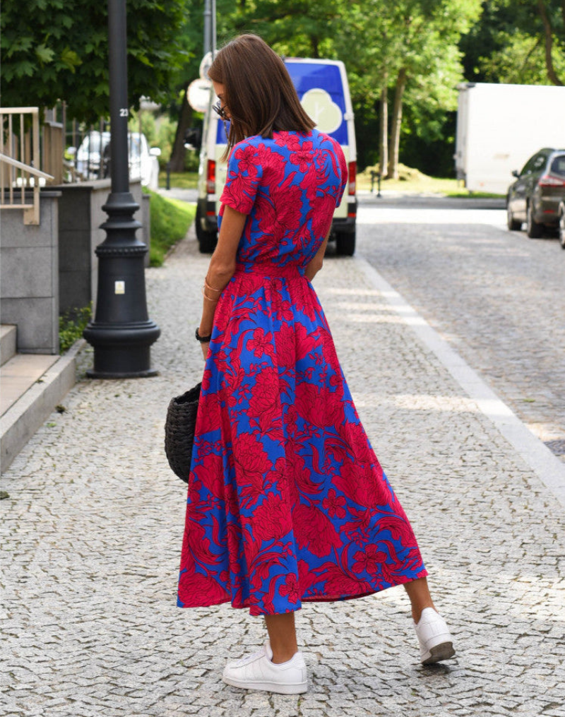 Vivienne | Women's Cotton Floral Wrap V-Neck Tie-Waist Midi Dress