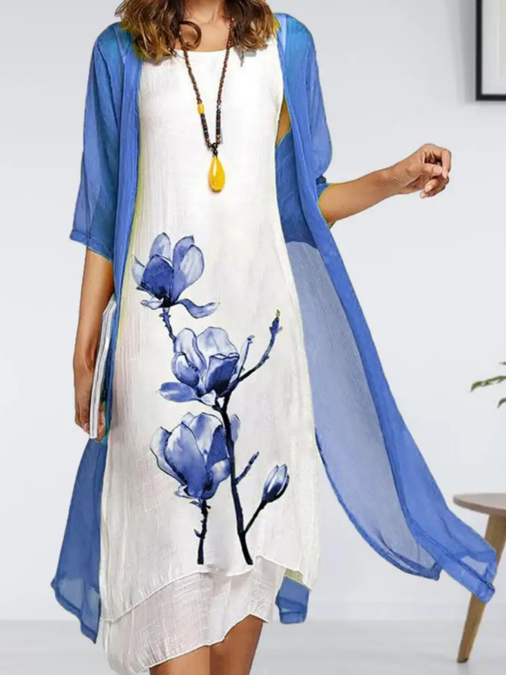 Wren | Women's Linen Sleeveless Midi Dress & Chiffon Cardigan Set