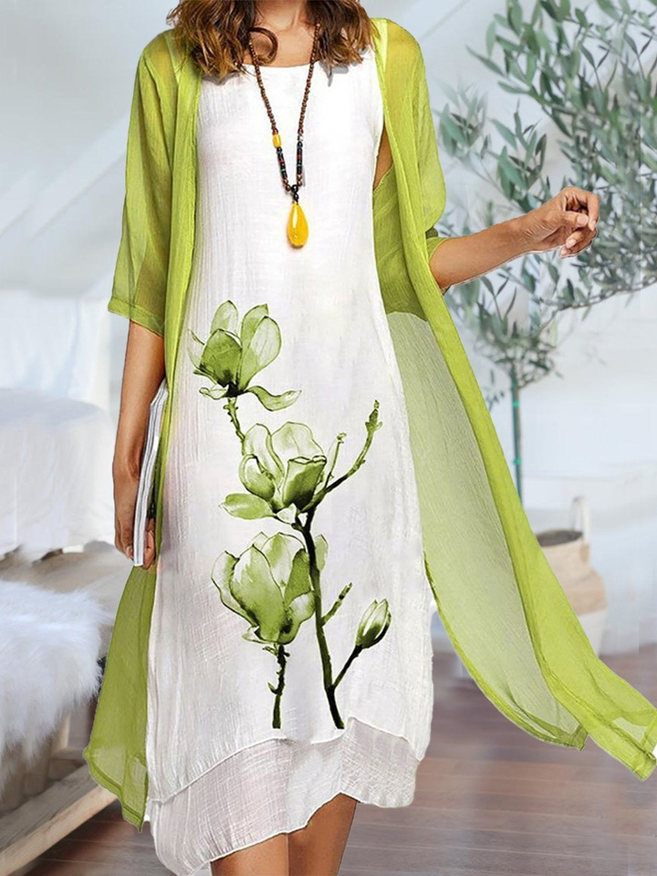 Wren | Women's Linen Sleeveless Midi Dress & Chiffon Cardigan Set