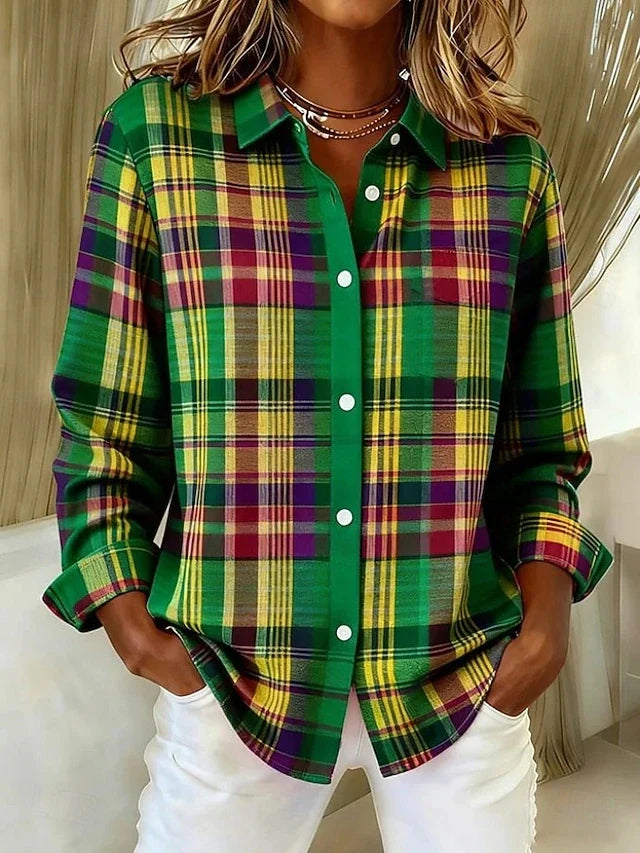Kelley | Vintage Plaid Button Front Blouse