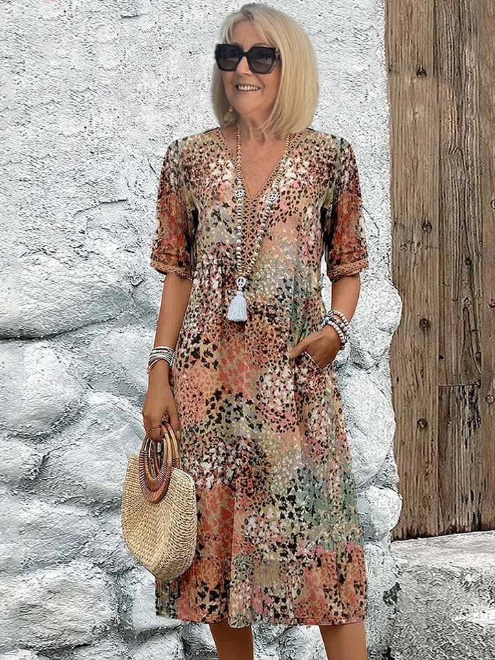 Sofia™ | Elegant Floral Midi Dress with Tummy Coverage