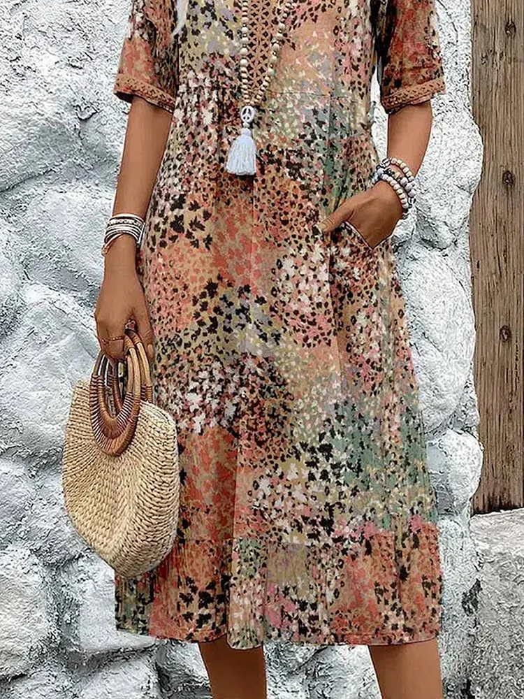 Sofia™ | Elegant Floral Midi Dress with Tummy Coverage