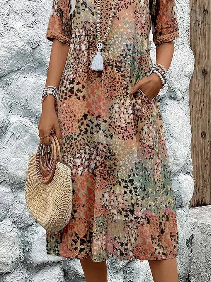 Sofia™ | Elegant Floral Midi Dress with Tummy Coverage