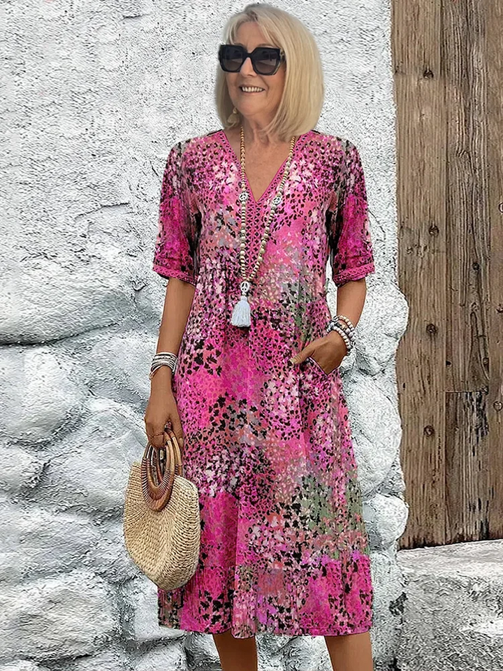 Sofia™ | Elegant Floral Midi Dress with Tummy Coverage