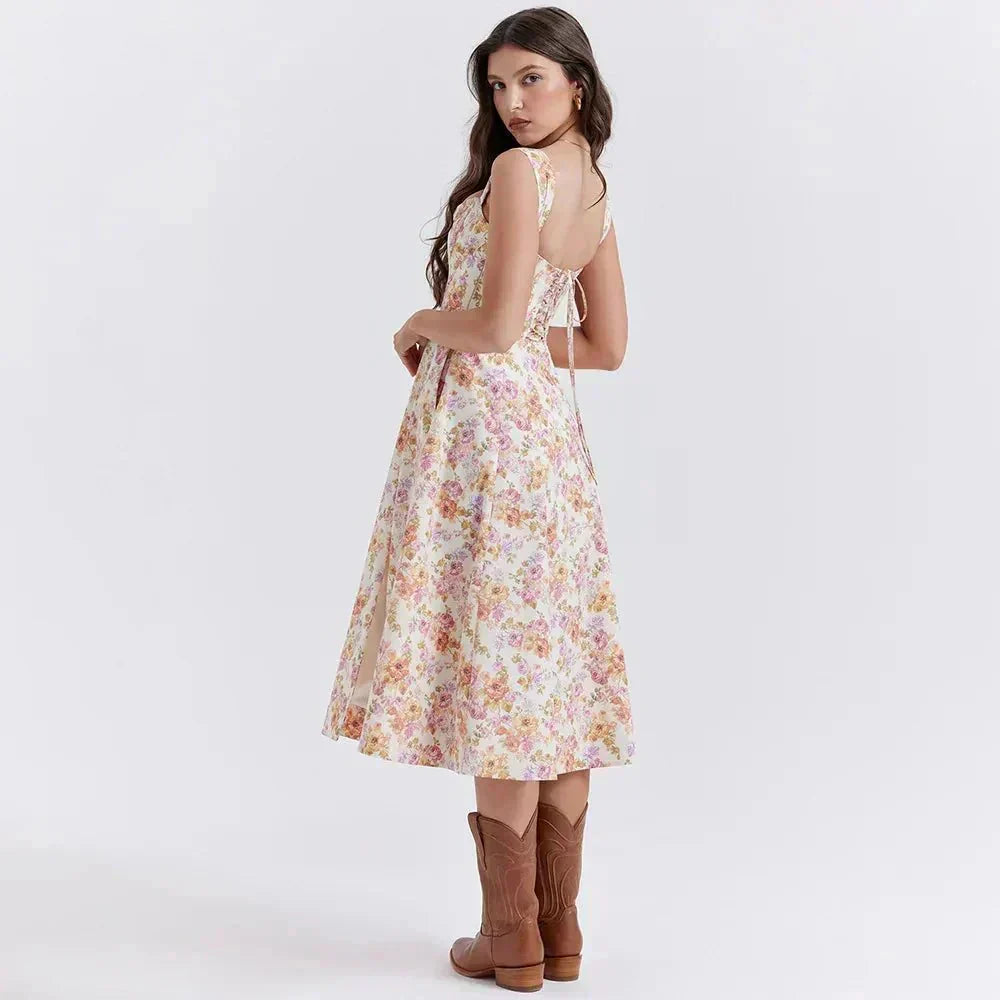 Freya™ - Corset-Style Floral Midi Dress