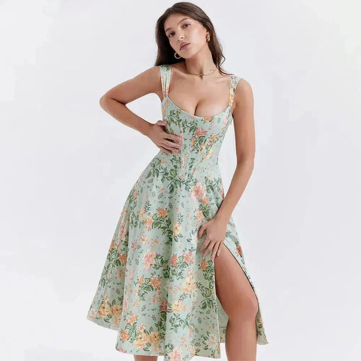 Freya™ - Corset-Style Floral Midi Dress