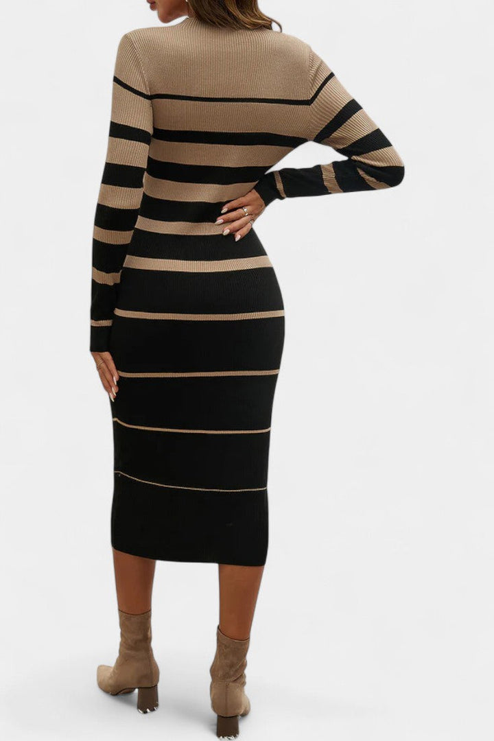 Azelyne Striped Knit Midi Dress with Bodycon Fit