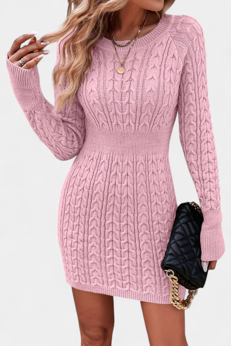 Valérie Twisted Knit Fitted Dress with Round Neck