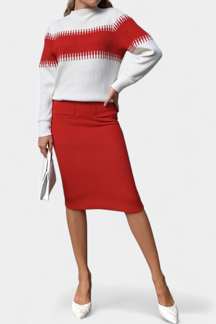 Sidonie Color-Block Knit Midi Dress with Long Sleeves
