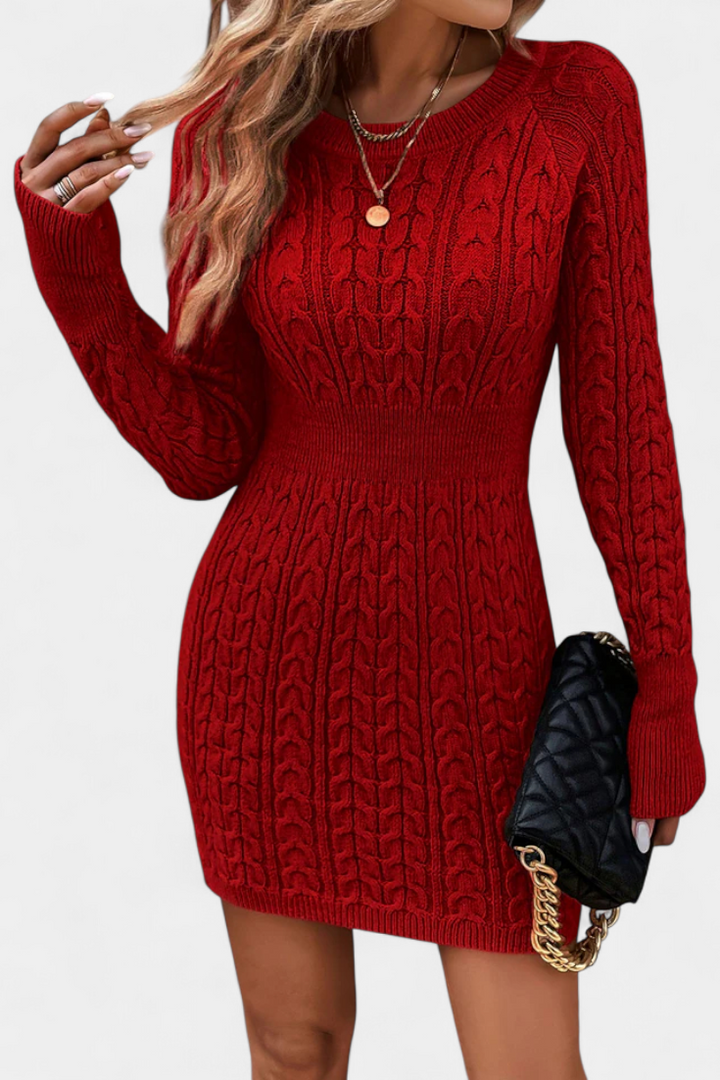 Valérie Twisted Knit Fitted Dress with Round Neck