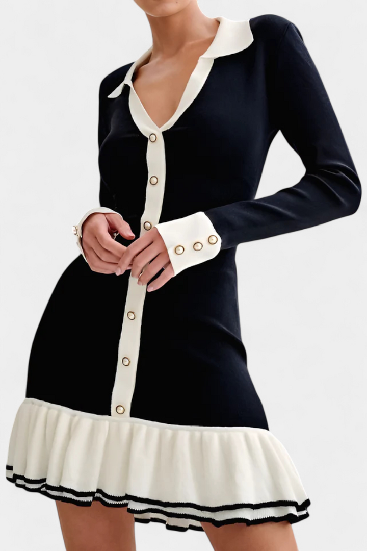 Layered Ruffle Two-Tone Sweater Dress by Faustine