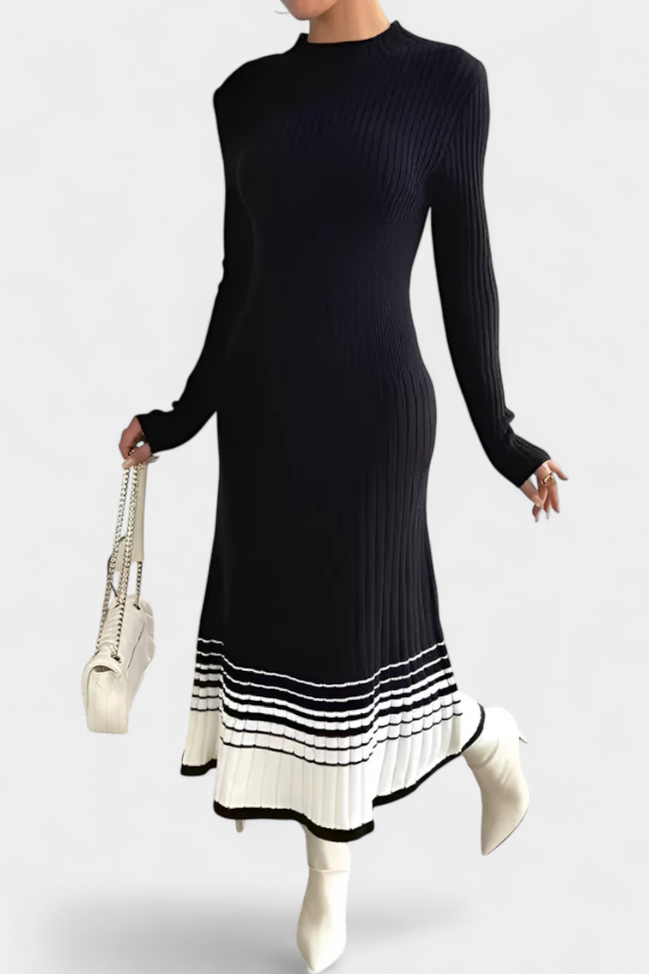 Coline Two-Tone Knit Dress featuring a Round Neck