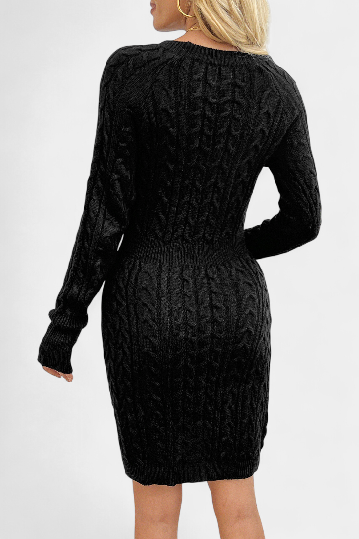 Valérie Twisted Knit Fitted Dress with Round Neck
