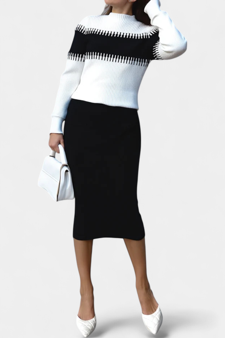 Sidonie Color-Block Knit Midi Dress with Long Sleeves