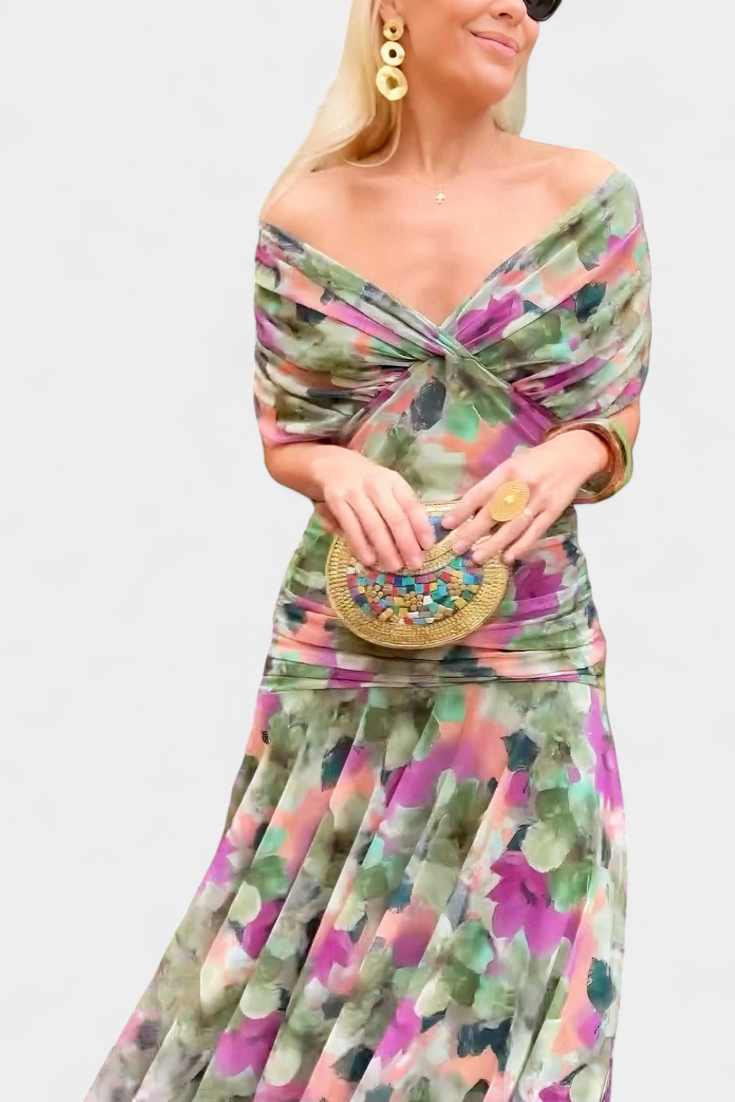 Elowen™ - Long floral dress with V-neck