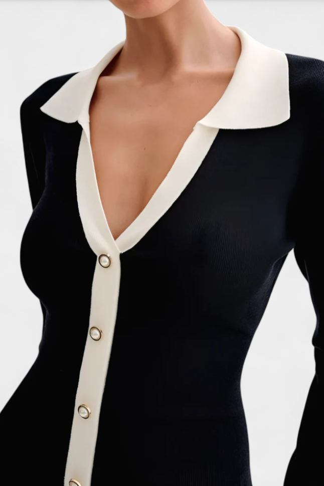 Layered Ruffle Two-Tone Sweater Dress by Faustine
