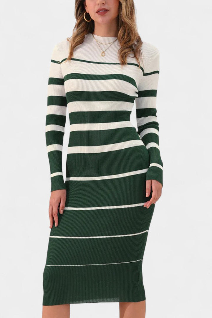 Azelyne Striped Knit Midi Dress with Bodycon Fit