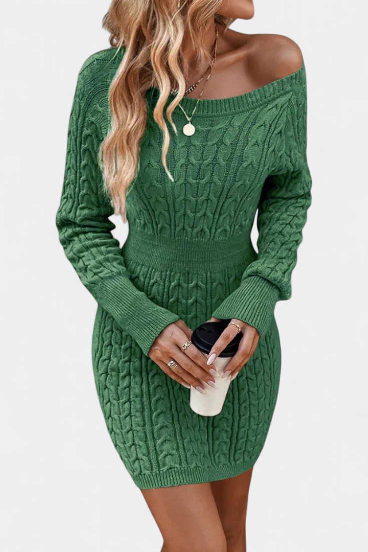 Valérie Twisted Knit Fitted Dress with Round Neck