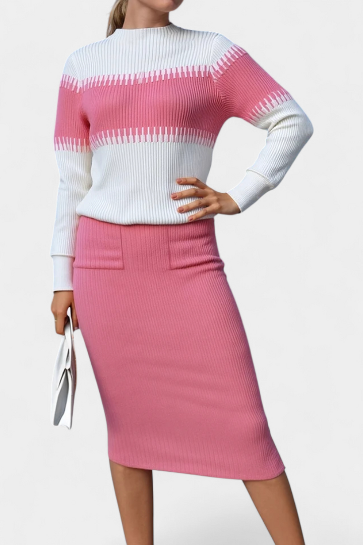 Sidonie Color-Block Knit Midi Dress with Long Sleeves