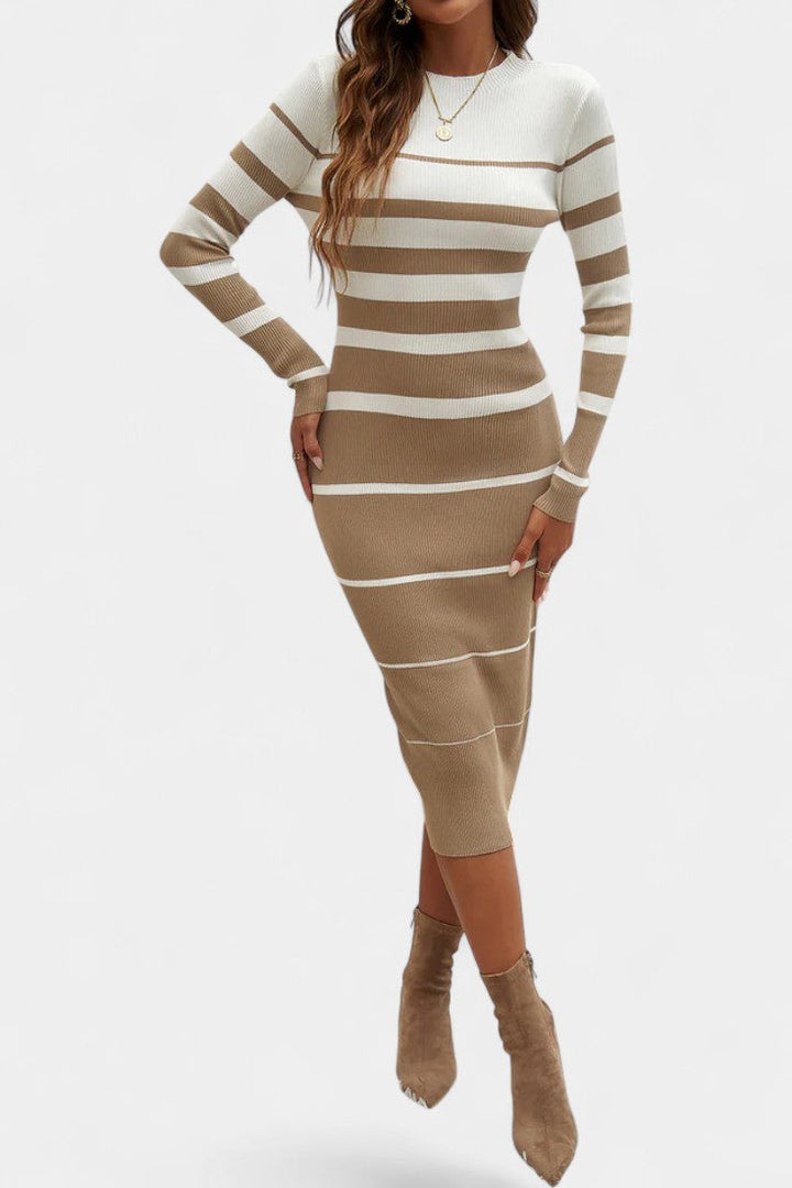 Azelyne Striped Knit Midi Dress with Bodycon Fit