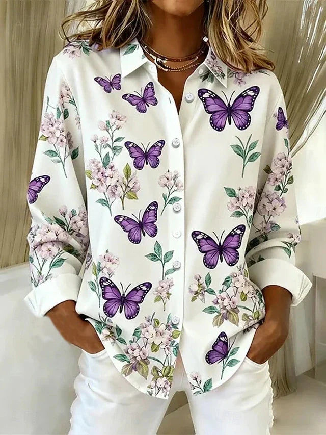 Audra | Whimsical Butterfly Print Button Blouse
