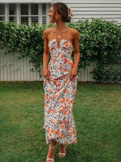 Louise™ - Floral Print Maxi Dress with Elegant Neckline