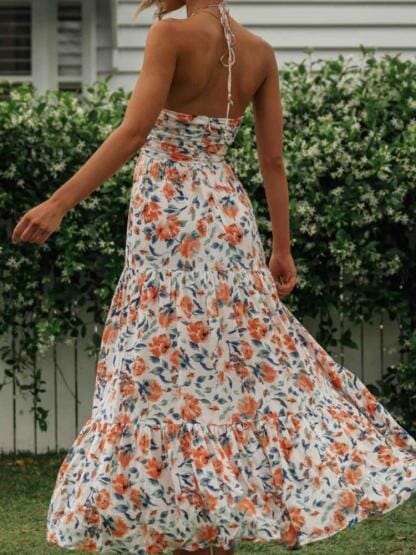 Louise™ - Floral Print Maxi Dress with Elegant Neckline