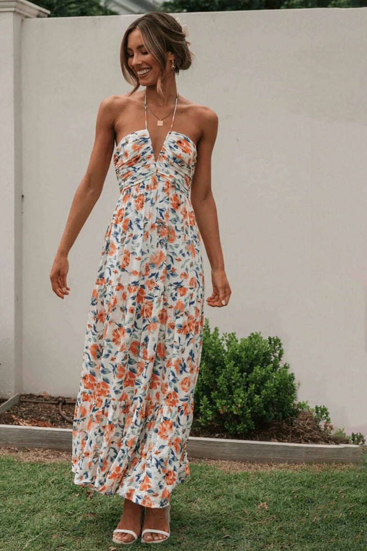 Louise™ - Floral Print Maxi Dress with Elegant Neckline