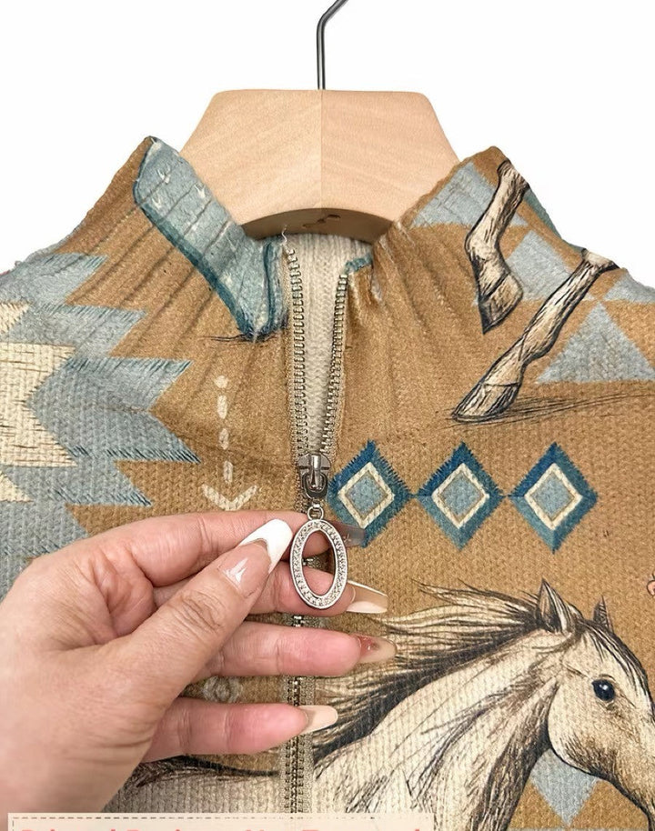 Perpetua™ | Desert Horse and Cactus Zip Cardigan