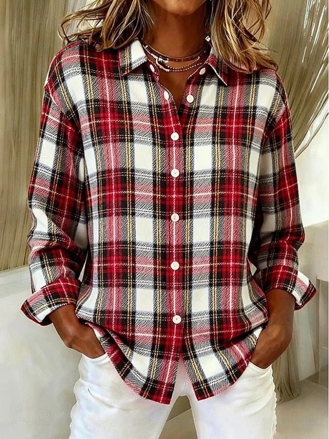 Kelley | Vintage Plaid Button Front Blouse
