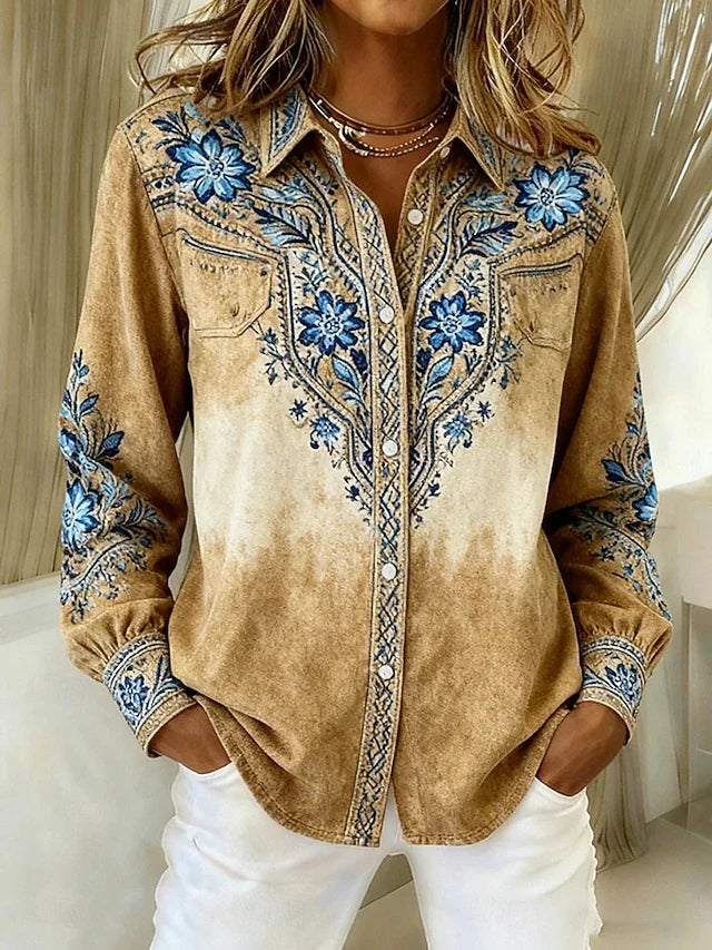 Debera | Vintage Western Floral Button Blouse