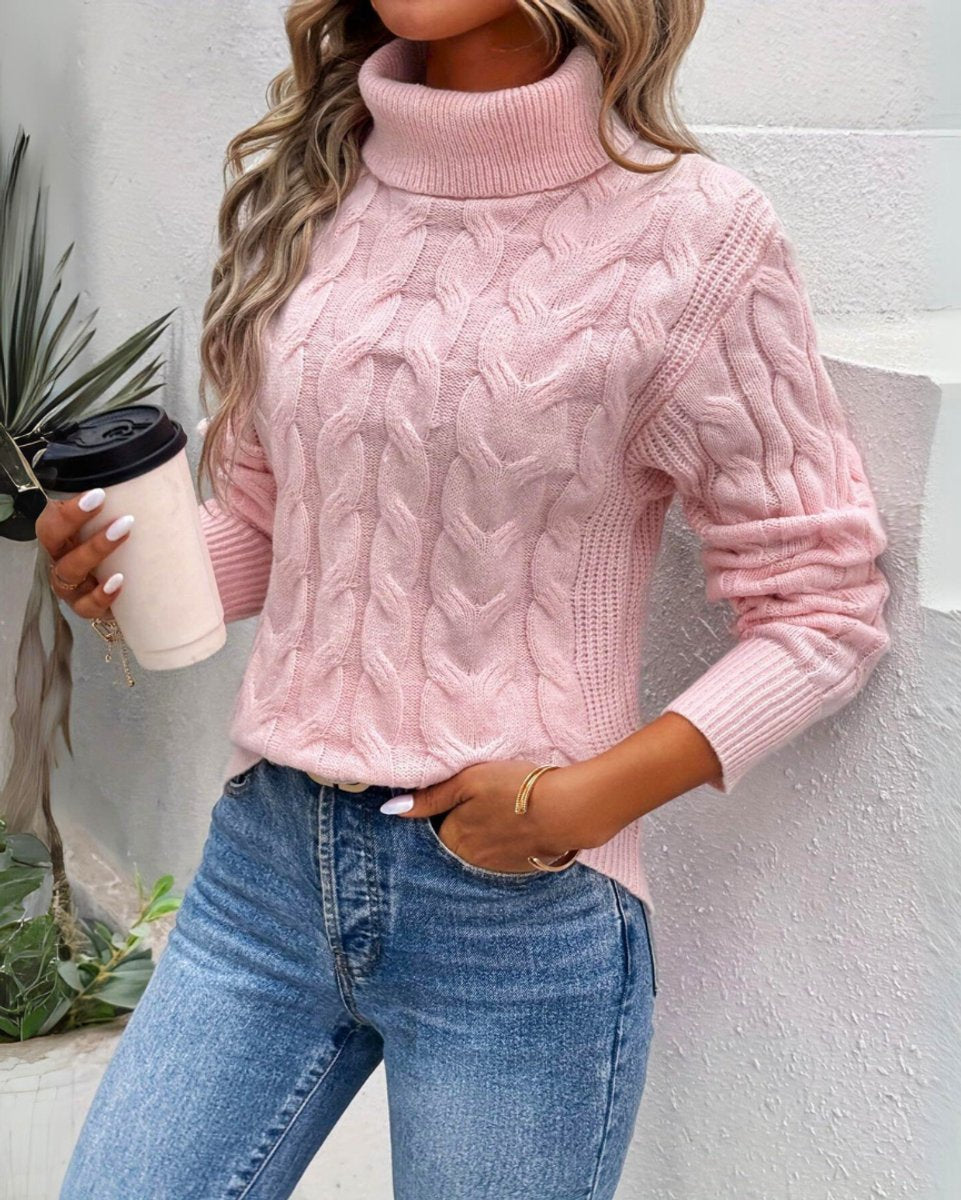 Olivia | Women's Cable Knit Turtleneck Sweater Cozy Long Sleeve Pullover