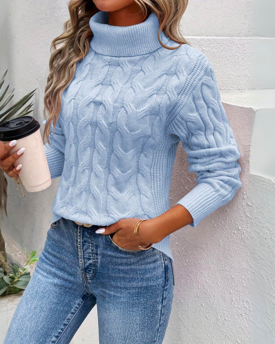 Olivia | Women's Cable Knit Turtleneck Sweater Cozy Long Sleeve Pullover